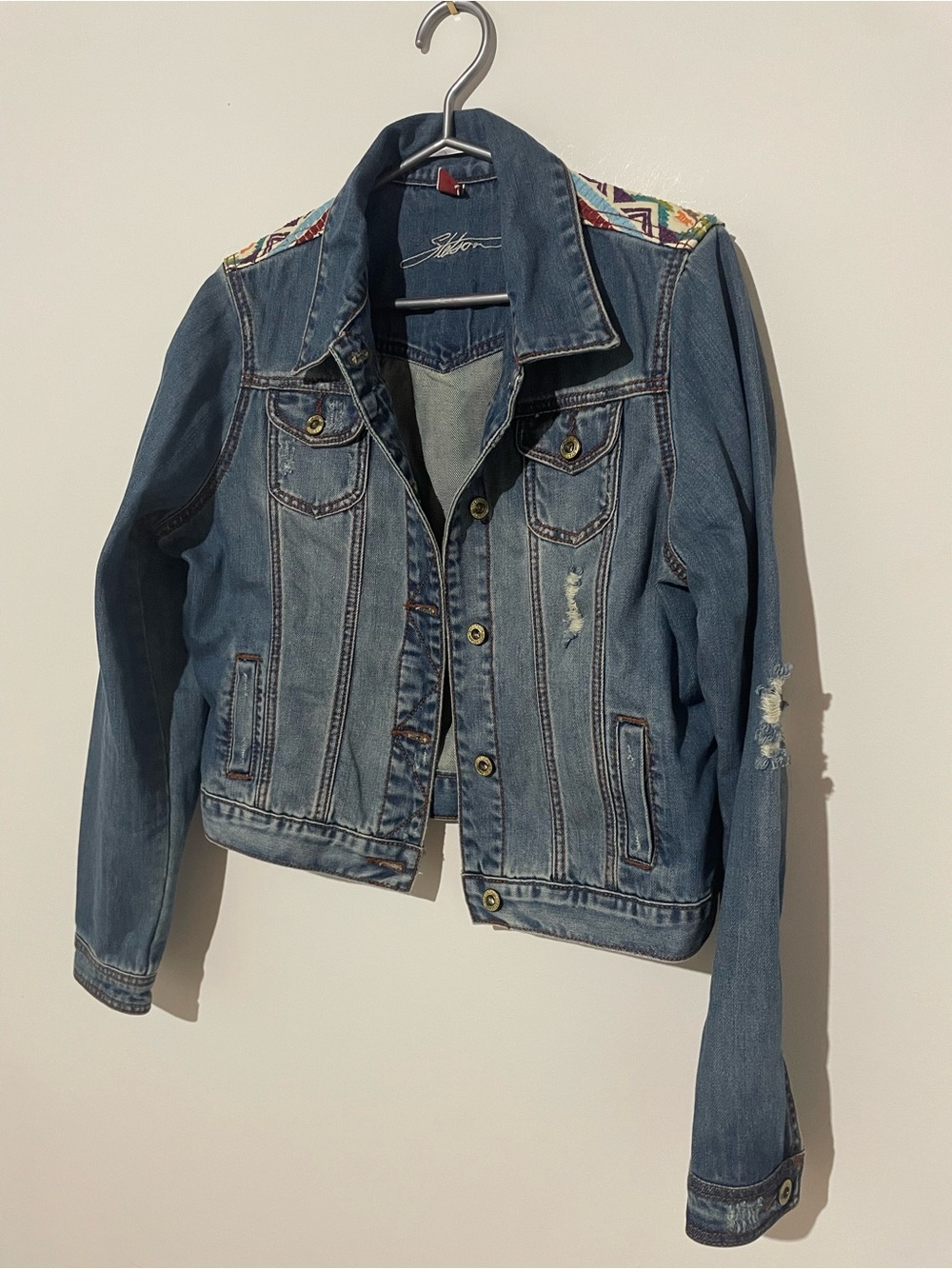 Stetson Light Blue Denim Jacket with Embroidered Shoulders